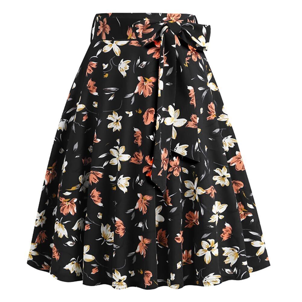 8537 Vintage Skirt 1950s Floral Pleated Skirt High Waist A Line Swing